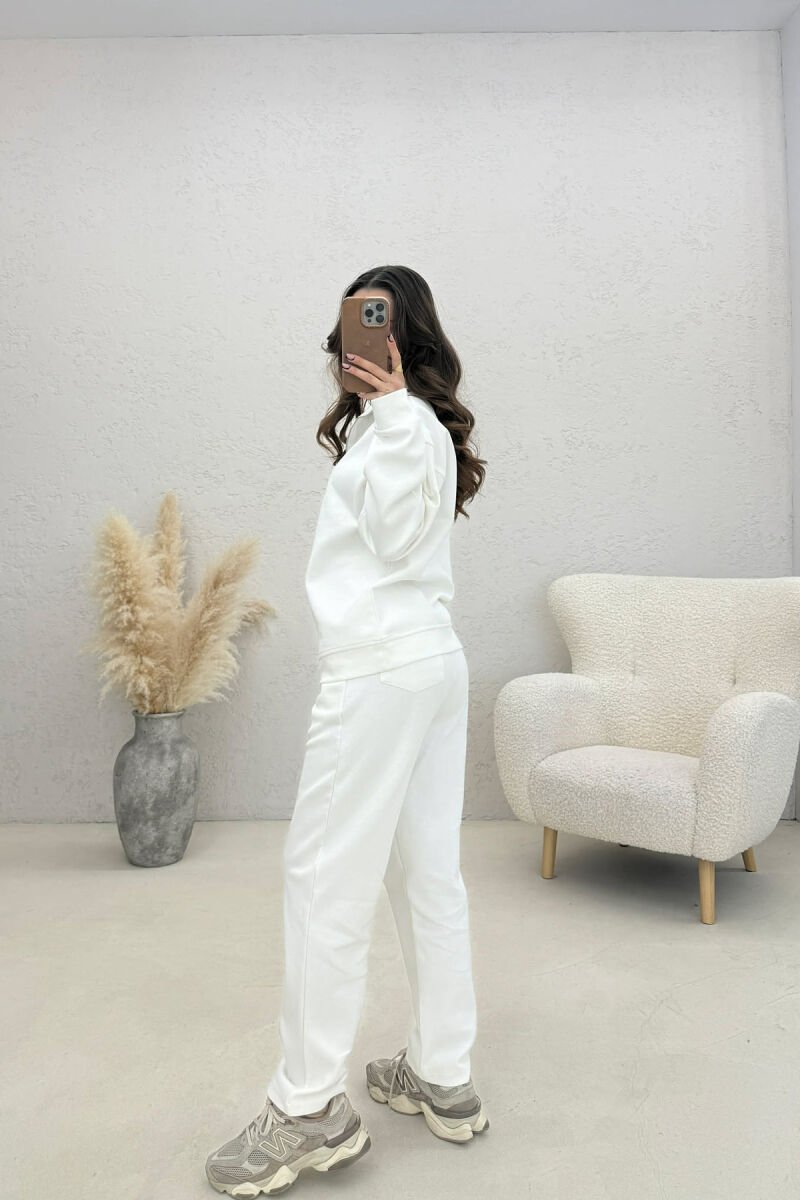 ONE COLOR ZIPPER NECK SWEATSHIRT+ SWEATPANTS WOMEN SET WHITE-E BARDHE - 5