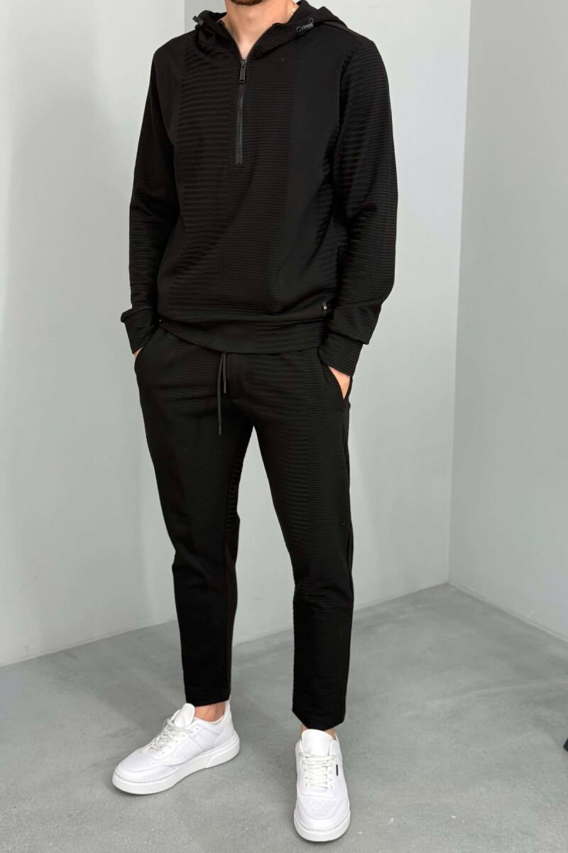 ONE COLOR ZIPPER NECK SWEATSHIRT+SWEATPANTS MEN SET BLACK/ E ZEZE - 2