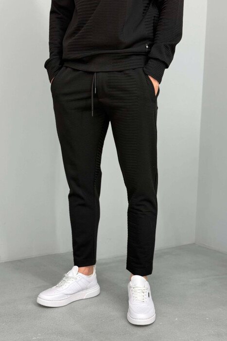ONE COLOR ZIPPER NECK SWEATSHIRT+SWEATPANTS MEN SET BLACK/ E ZEZE - 4