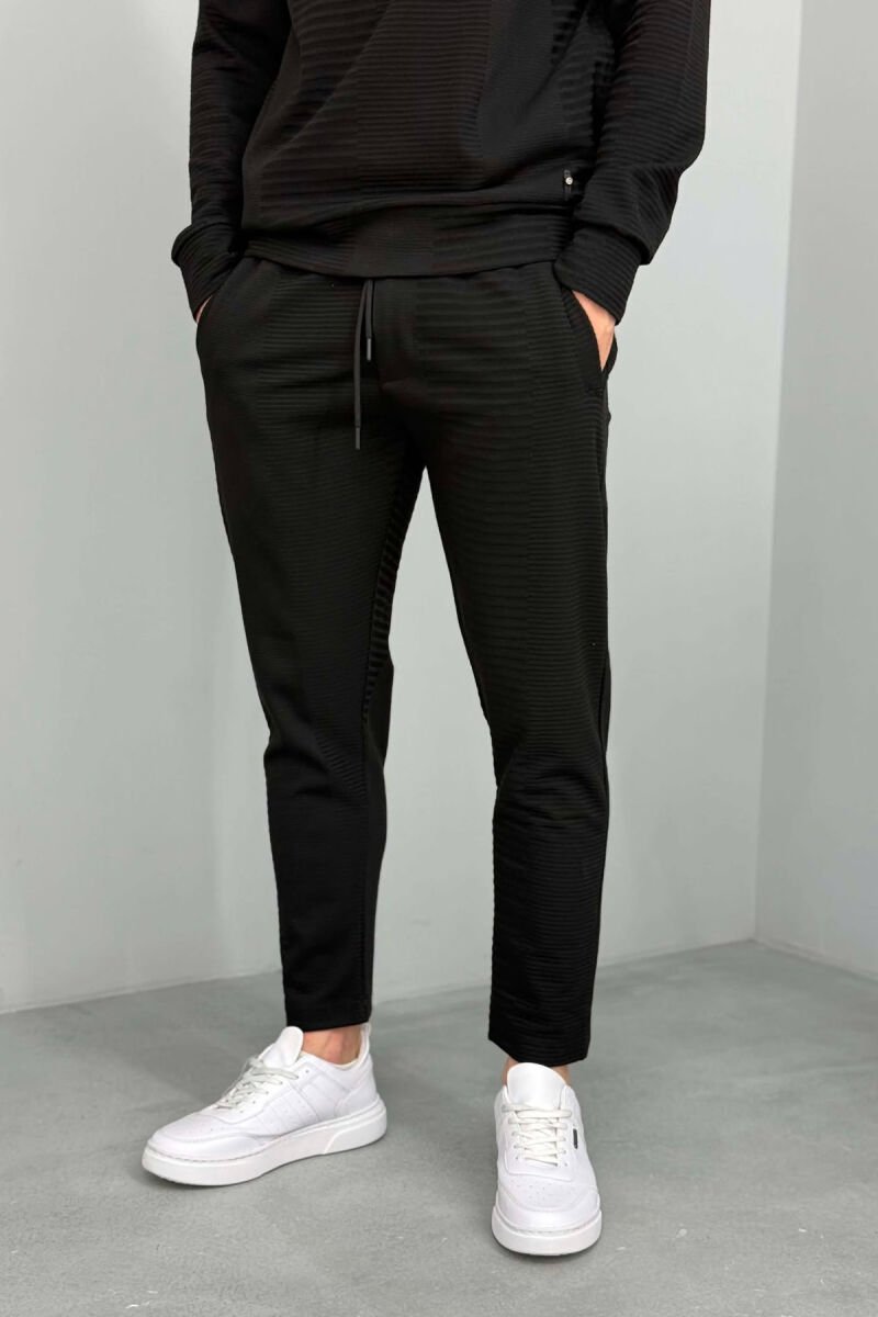 ONE COLOR ZIPPER NECK SWEATSHIRT+SWEATPANTS MEN SET BLACK/ E ZEZE - 4