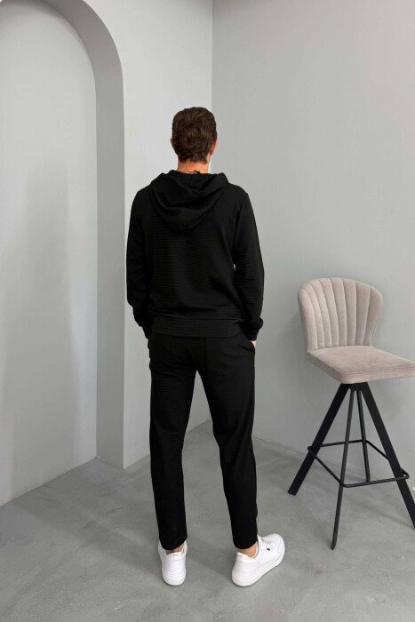 ONE COLOR ZIPPER NECK SWEATSHIRT+SWEATPANTS MEN SET BLACK/ E ZEZE - 5