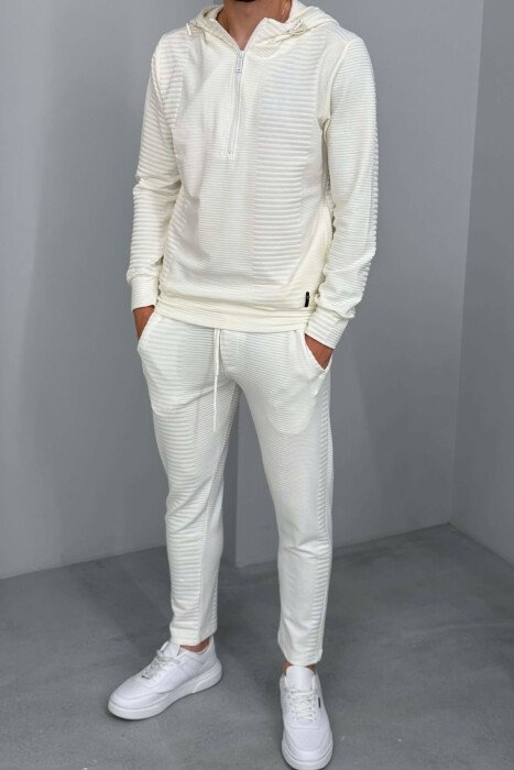ONE COLOR ZIPPER NECK SWEATSHIRT+SWEATPANTS MEN SET WHITE-E BARDHE - 2