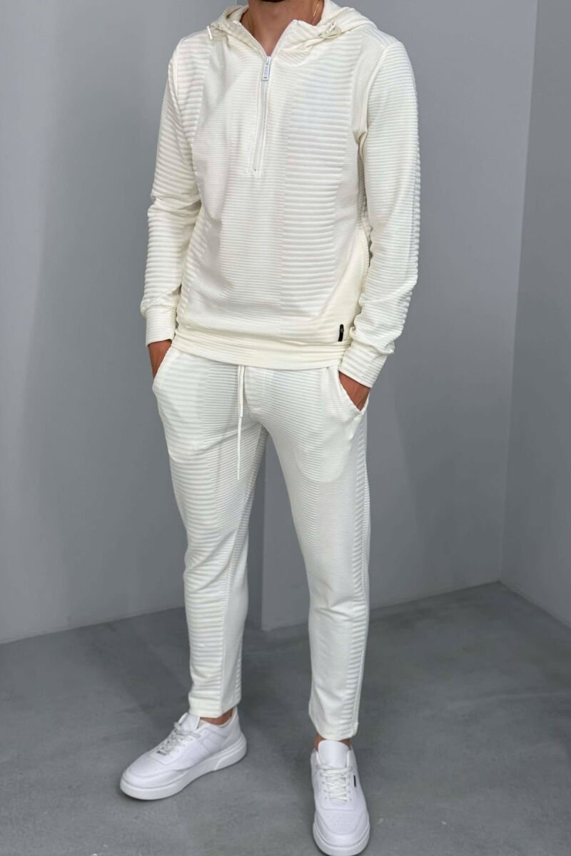 ONE COLOR ZIPPER NECK SWEATSHIRT+SWEATPANTS MEN SET WHITE-E BARDHE - 2