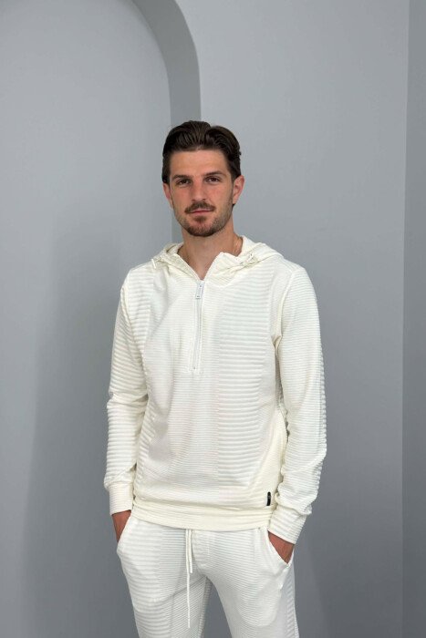 ONE COLOR ZIPPER NECK SWEATSHIRT+SWEATPANTS MEN SET WHITE-E BARDHE - 3