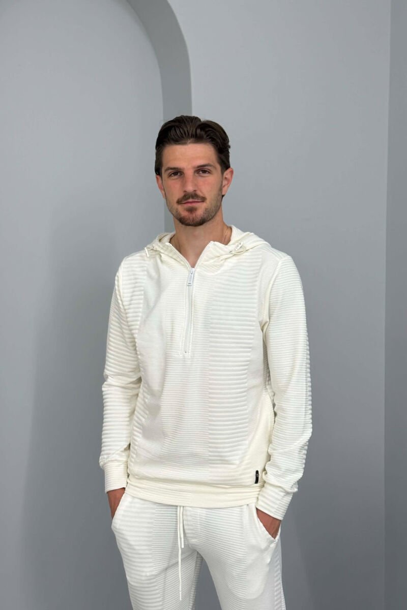 ONE COLOR ZIPPER NECK SWEATSHIRT+SWEATPANTS MEN SET WHITE-E BARDHE - 3