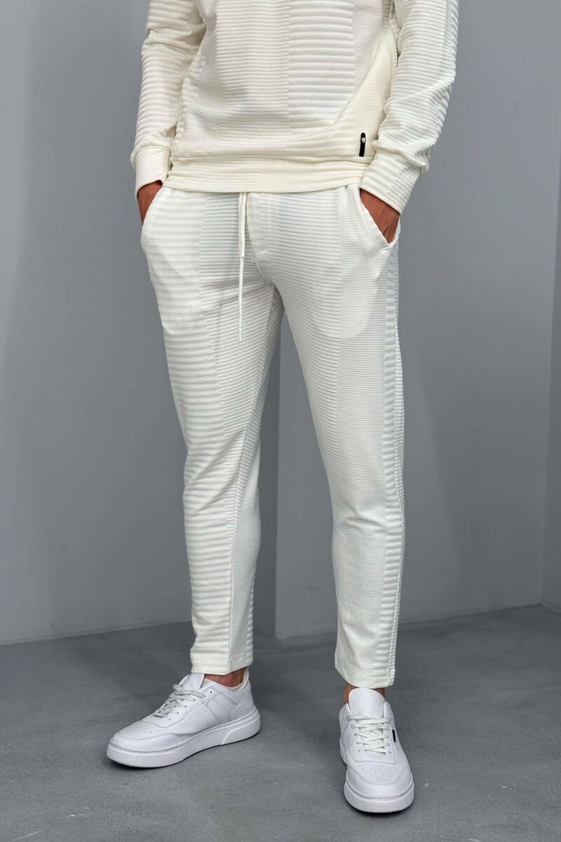 ONE COLOR ZIPPER NECK SWEATSHIRT+SWEATPANTS MEN SET WHITE-E BARDHE - 4