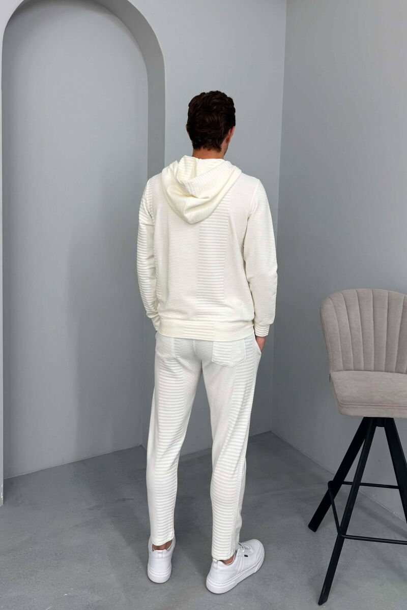 ONE COLOR ZIPPER NECK SWEATSHIRT+SWEATPANTS MEN SET WHITE-E BARDHE - 5