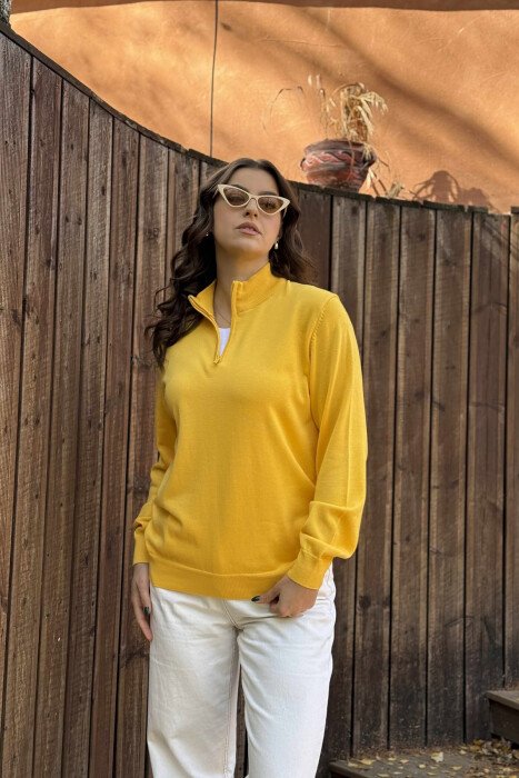 ONE COLOR ZIPPER NECK WOMEN SWEATER YELLOW/E VERDHE - 3