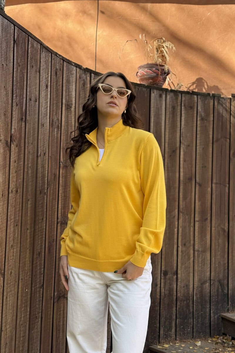 ONE COLOR ZIPPER NECK WOMEN SWEATER YELLOW/E VERDHE - 3