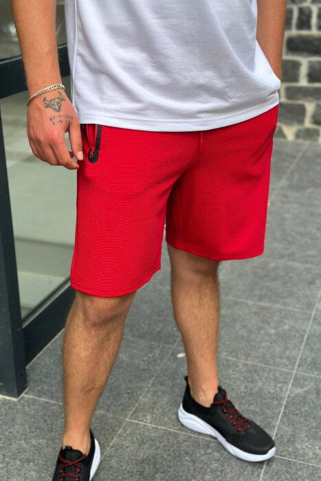 ONE COLOR ZIPPER POCKETS MEN SHORTS RED/E KUQE 