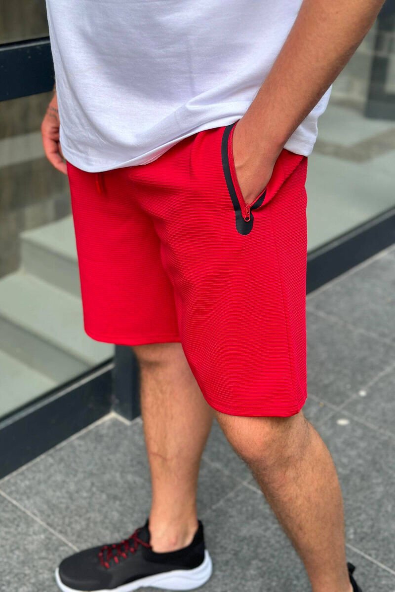 ONE COLOR ZIPPER POCKETS MEN SHORTS RED/E KUQE - 3