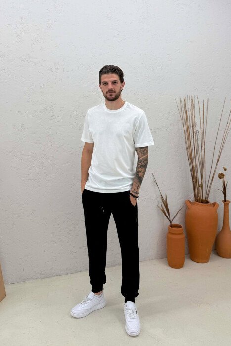 ONE COLOR ZIPPER POCKETS MEN SWEATPANTS BLACK/ E ZEZE - 1