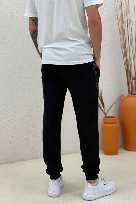 ONE COLOR ZIPPER POCKETS MEN SWEATPANTS BLACK/ E ZEZE - 3