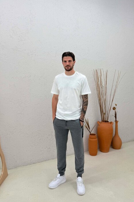 ONE COLOR ZIPPER POCKETS MEN SWEATPANTS DARK GREY/GEE - 1