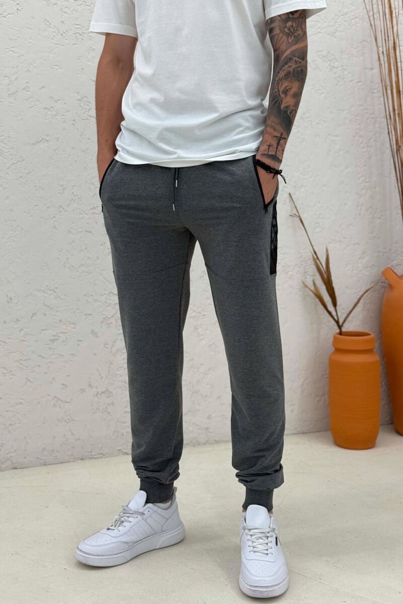 ONE COLOR ZIPPER POCKETS MEN SWEATPANTS DARK GREY/GEE - 5