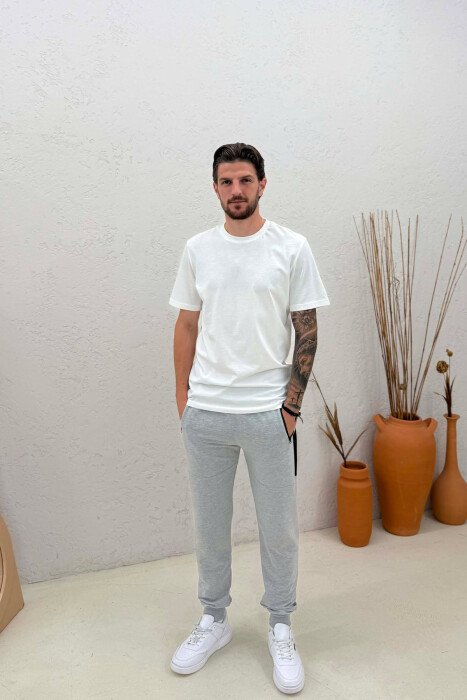 ONE COLOR ZIPPER POCKETS MEN SWEATPANTS GREY/GRI - KLAUDIO FASHION