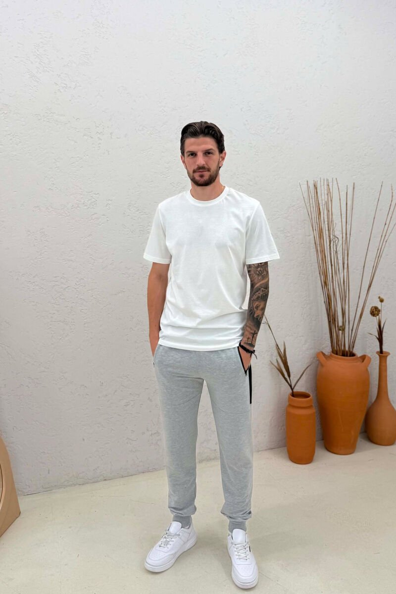 ONE COLOR ZIPPER POCKETS MEN SWEATPANTS GREY/GRI - 1
