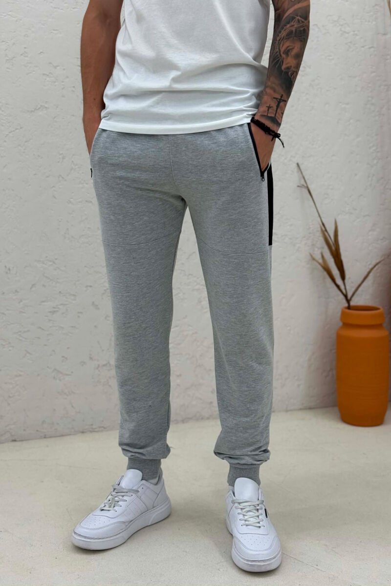 ONE COLOR ZIPPER POCKETS MEN SWEATPANTS GREY/GRI - 2