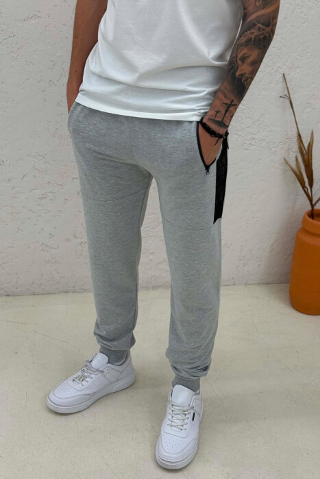 ONE COLOR ZIPPER POCKETS MEN SWEATPANTS GREY/GRI - 3