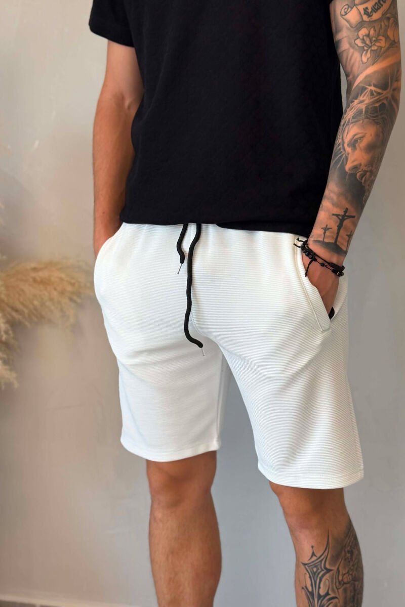 ONE COLOR ZIPPER POCKETS MEN SHORT SWEATPANTS WHITE-E BARDHE - 2
