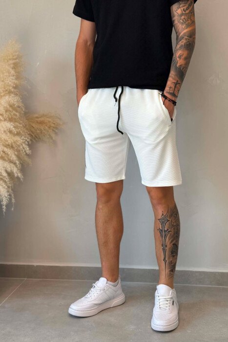 ONE COLOR ZIPPER POCKETS MEN SHORT SWEATPANTS WHITE-E BARDHE - 3