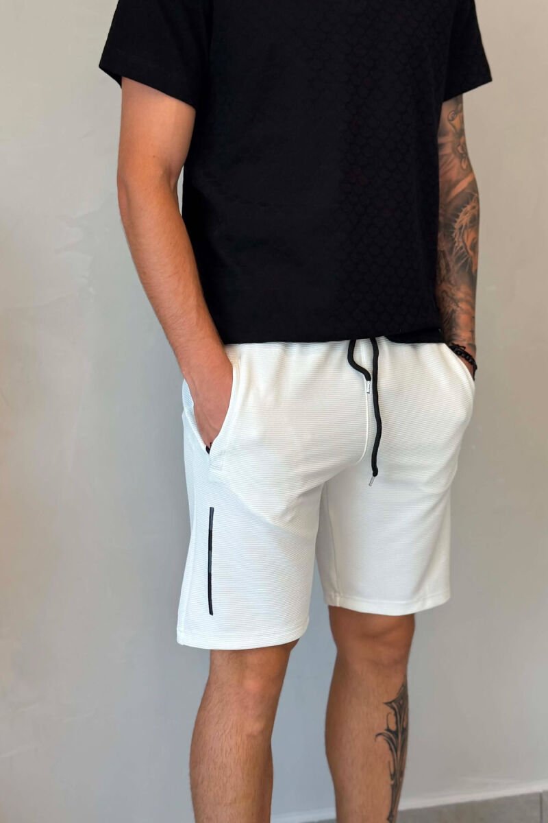 ONE COLOR ZIPPER POCKETS MEN SHORT SWEATPANTS WHITE-E BARDHE - 5