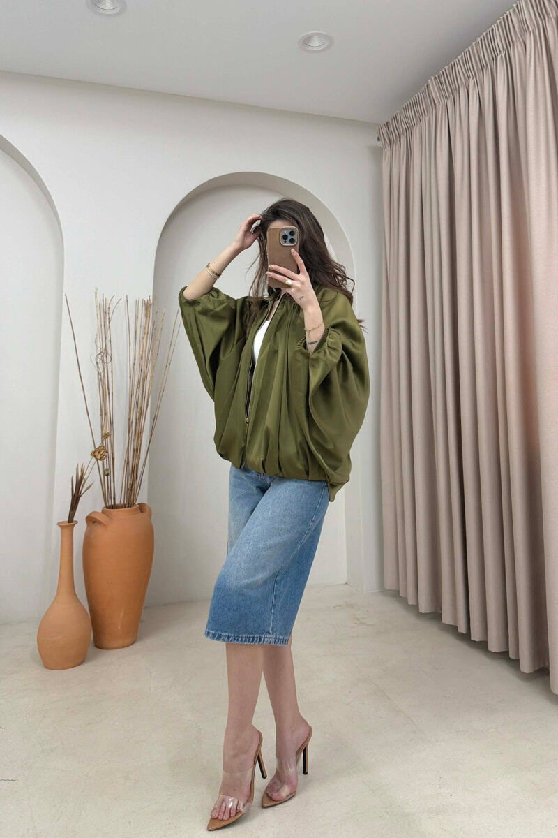 ONE COLOR ZIPPER SHINY WOMEN JACKET GREEN/JESHILE - 2