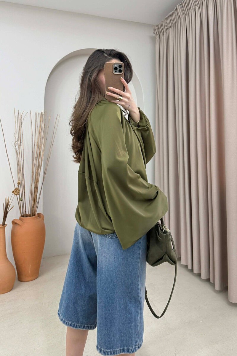ONE COLOR ZIPPER SHINY WOMEN JACKET GREEN/JESHILE - 4