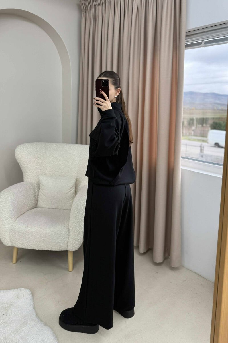 ONE COLOR ZIPPER SIMPLE JACKET+TROUSERS WOMEN SET BLACK/ E ZEZE - 3