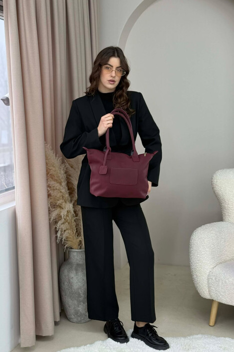 ONE COLOR ZIPPER SIMPLE WOMEN BAG BURGUNDY/VISHNJE - 2