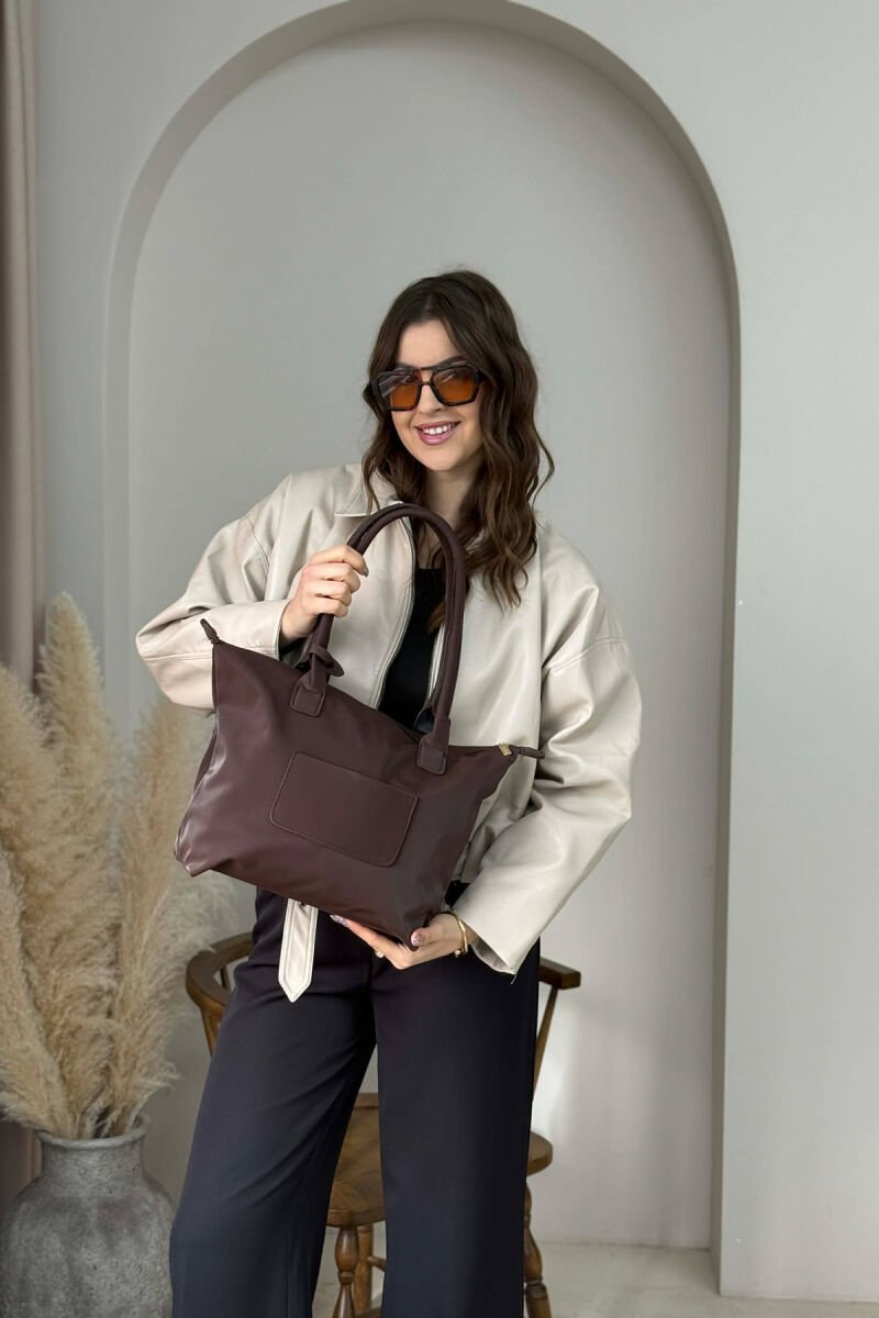 ONE COLOR ZIPPER SIMPLE WOMEN BAG DARK BROWN/KAE - 2