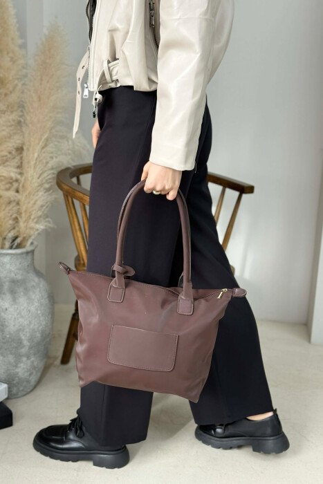 ONE COLOR ZIPPER SIMPLE WOMEN BAG DARK BROWN/KAE - 3
