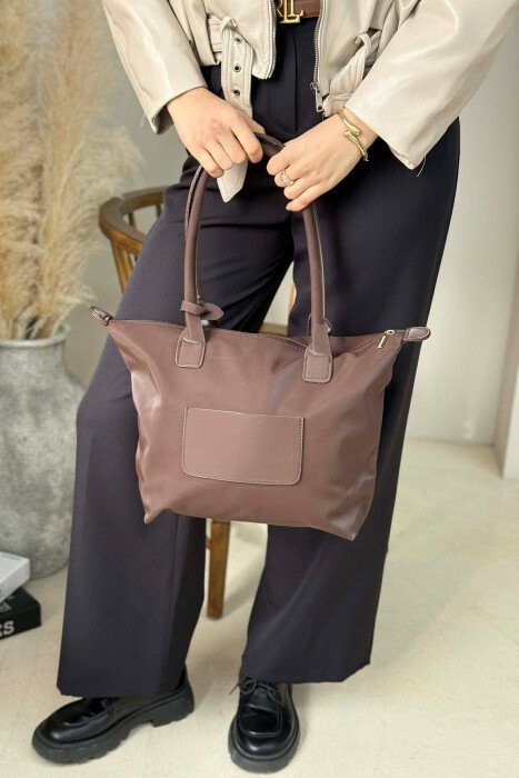 ONE COLOR ZIPPER SIMPLE WOMEN BAG DARK BROWN/KAE - 4