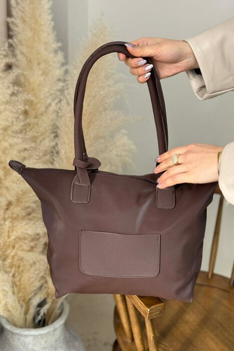 ONE COLOR ZIPPER SIMPLE WOMEN BAG DARK BROWN/KAE - 1