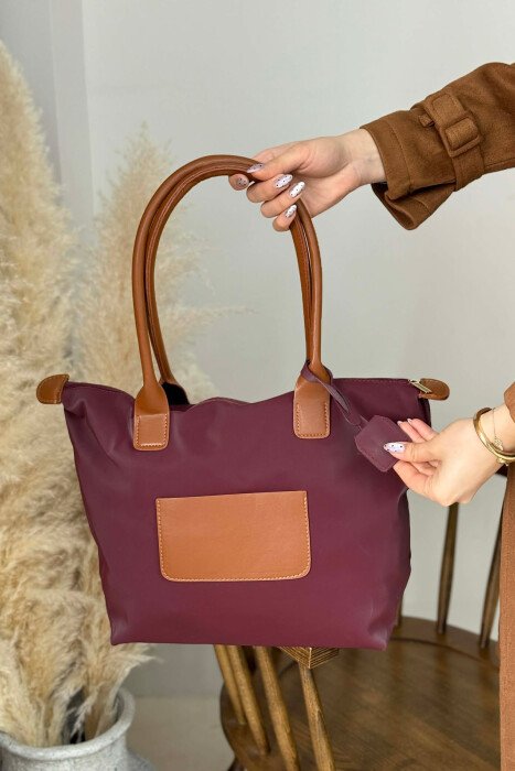 ONE COLOR ZIPPER SIMPLE WOMEN BAG DARK BURGUNDY+BROWN/ VIEE+KAFE - 1