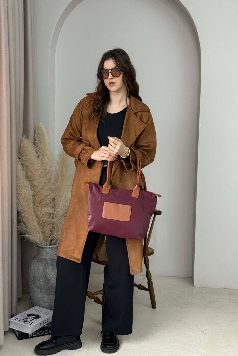 ONE COLOR ZIPPER SIMPLE WOMEN BAG DARK BURGUNDY+BROWN/ VIEE+KAFE - 4
