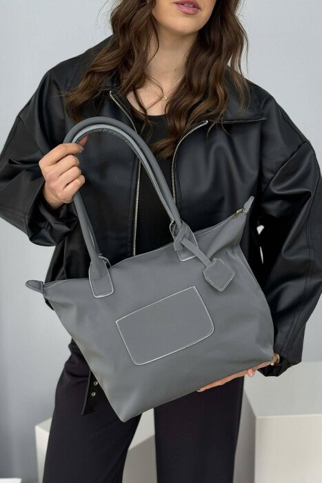 ONE COLOR ZIPPER SIMPLE WOMEN BAG DARK GREY/GEE - 1