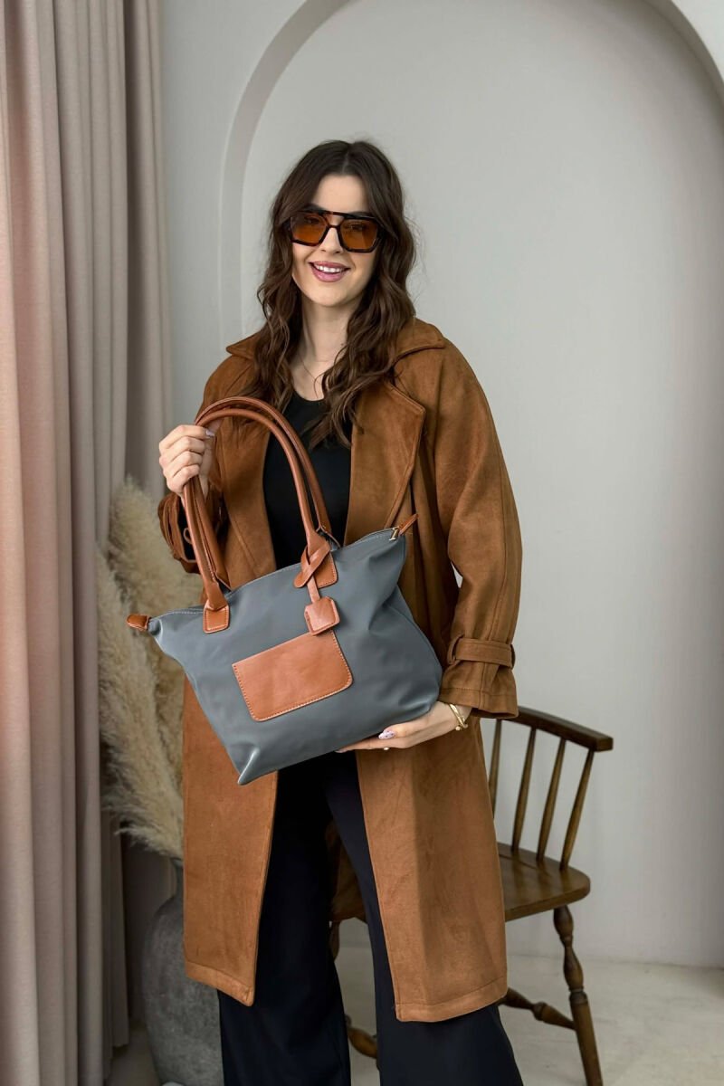 ONE COLOR ZIPPER SIMPLE WOMEN BAG GREY+BROWN/GRI+KAFE - 2