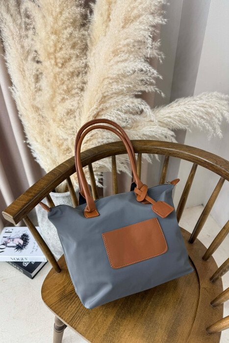 ONE COLOR ZIPPER SIMPLE WOMEN BAG GREY+BROWN/GRI+KAFE - 4