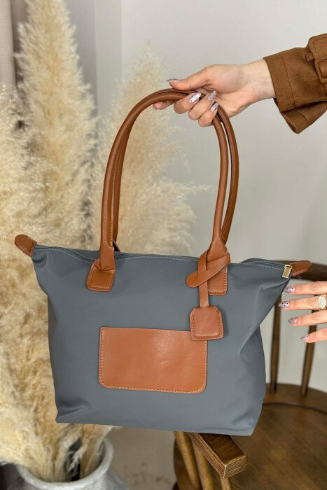 ONE COLOR ZIPPER SIMPLE WOMEN BAG GREY+BROWN/GRI+KAFE - 1