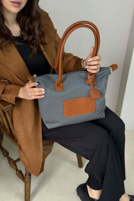 ONE COLOR ZIPPER SIMPLE WOMEN BAG GREY+BROWN/GRI+KAFE - 5