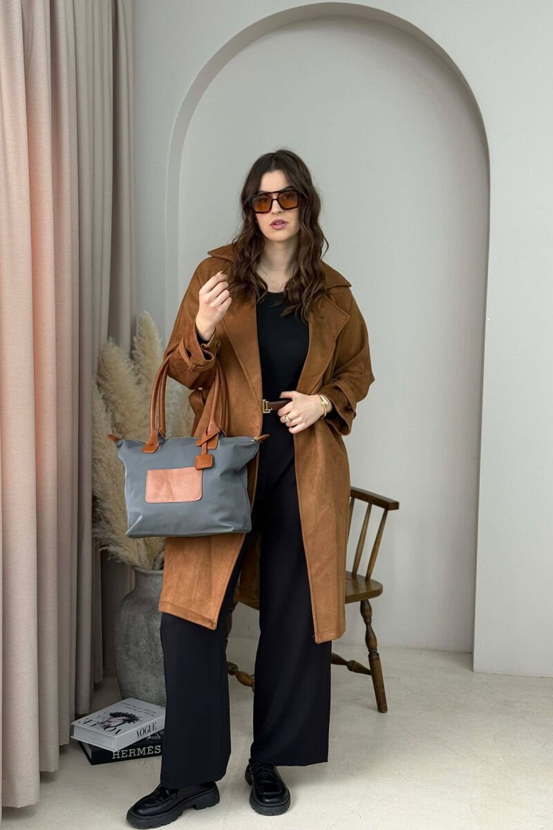 ONE COLOR ZIPPER SIMPLE WOMEN BAG GREY+BROWN/GRI+KAFE - 6