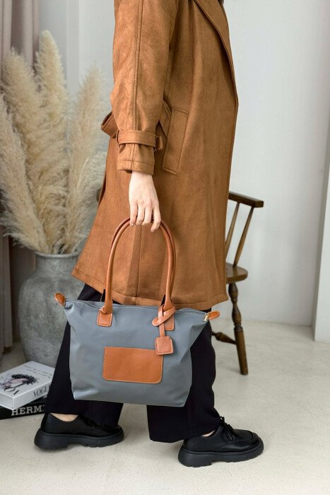 ONE COLOR ZIPPER SIMPLE WOMEN BAG GREY+BROWN/GRI+KAFE - 7