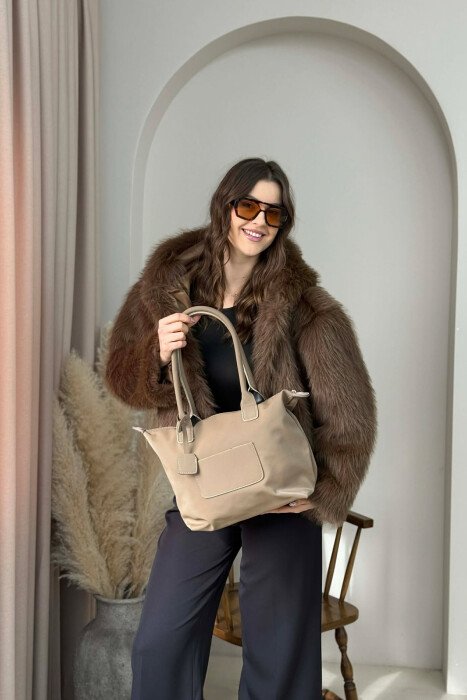 ONE COLOR ZIPPER SIMPLE WOMEN BAG LIGHT BROWN/KAZB - 5