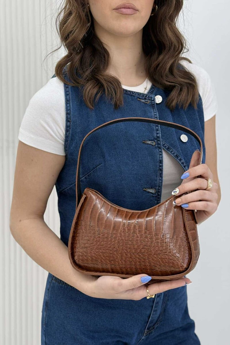 ONE COLOR ZIPPER SMALL WOMAN BAG BROWN/KAFE - 1