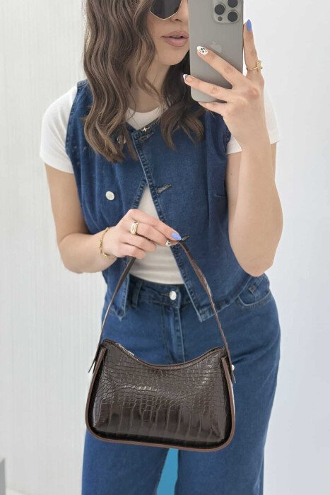 ONE COLOR ZIPPER SMALL WOMAN BAG DARK BROWN/KAE - 1