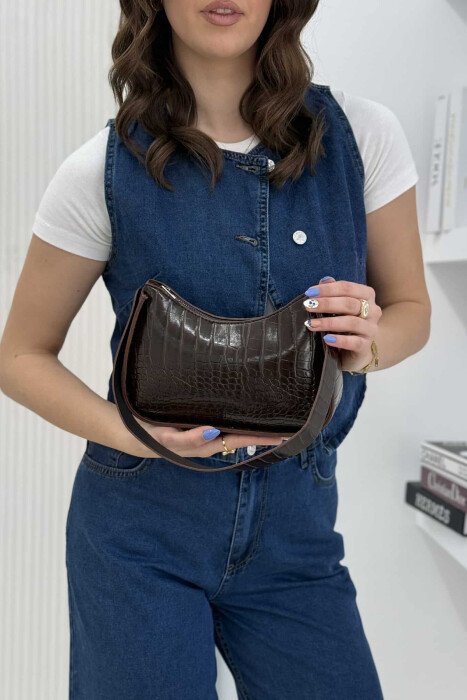 ONE COLOR ZIPPER SMALL WOMAN BAG DARK BROWN/KAE - 2