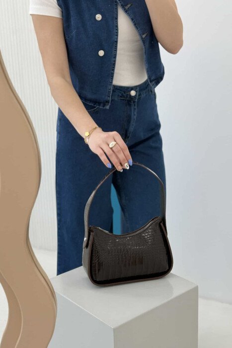 ONE COLOR ZIPPER SMALL WOMAN BAG DARK BROWN/KAE - 3