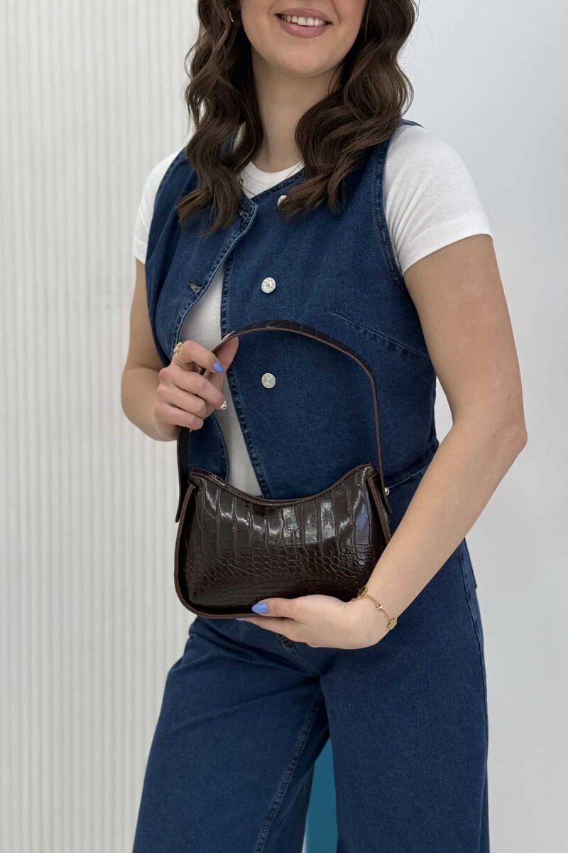 ONE COLOR ZIPPER SMALL WOMAN BAG DARK BROWN/KAE - 5