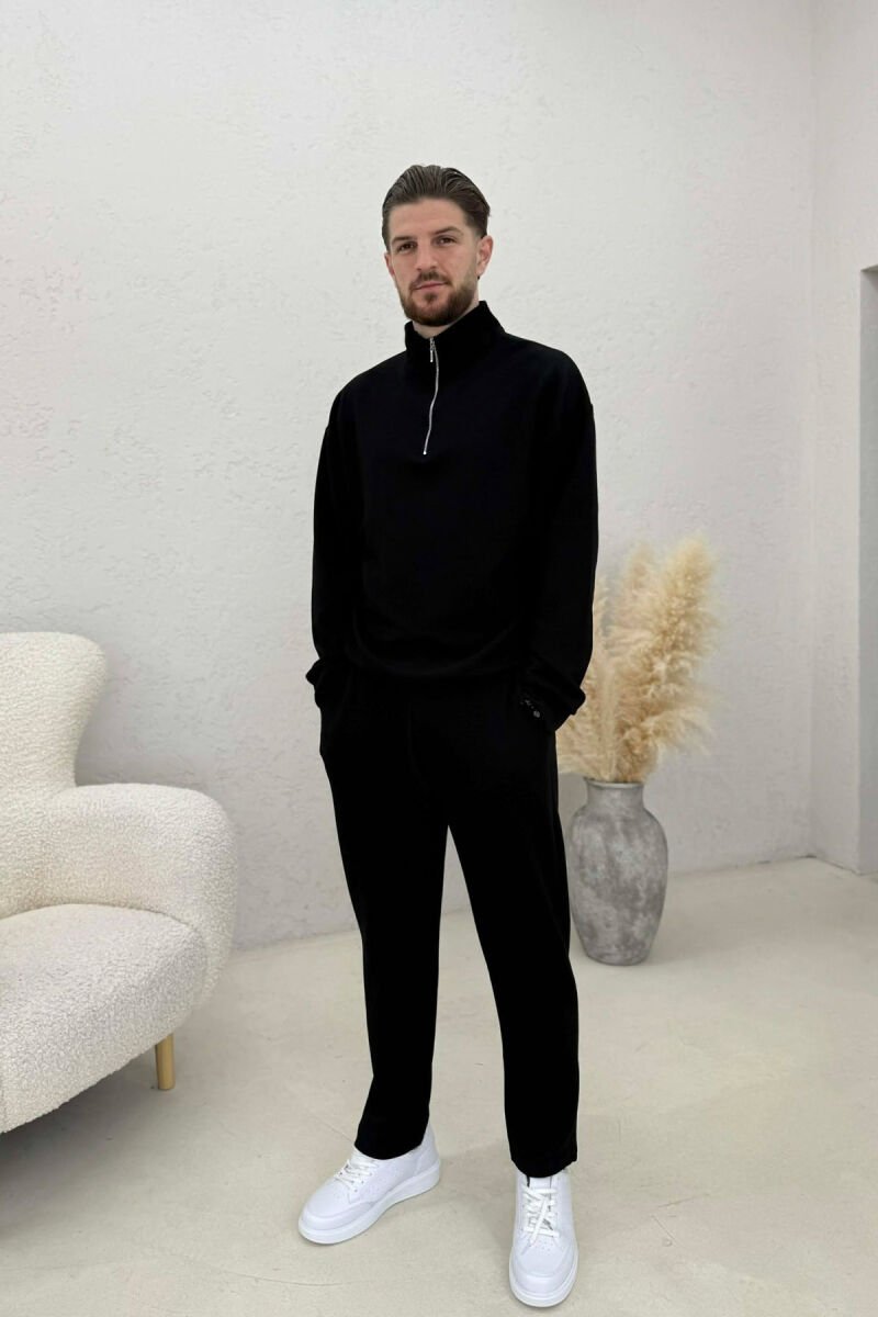 ONE COLOR ZIPPER SWEATSHIRT + SWEATPANTS MEN SET BLACK/ E ZEZE - 1